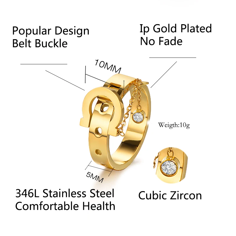 Baoyan Трендовое женское кольцо с пряжкой на ремне, кольцо в стиле бохо, панк, титановое стальное кольцо, модное ювелирное изделие, золотые кольца из нержавеющей стали для мужчин и женщин