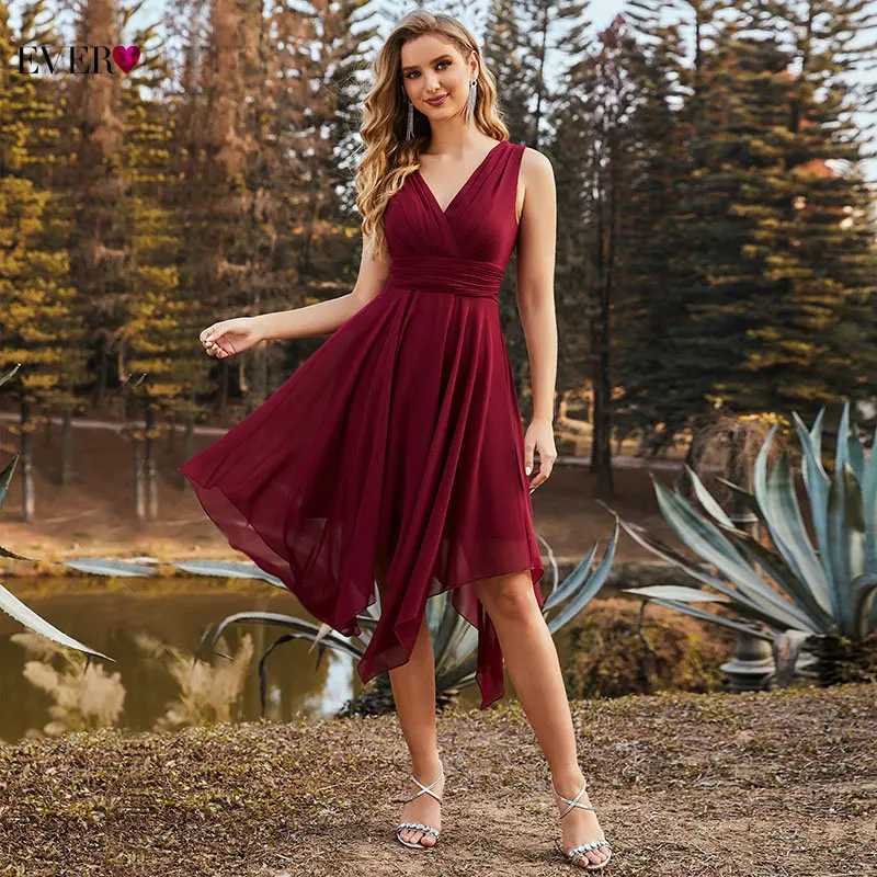 Burgundy Bridesmaid Dresses 2021 Ever Pretty Chiffon A Line V Neck Sleeveless Elegant Wedding Party Dress For Women ES03142BD | Свадьбы и