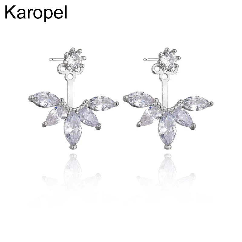 Trendy Cubic Zircon Sliver Color Flower Jacket Earrings for Women Girl Gift Jewelry | Украшения и аксессуары
