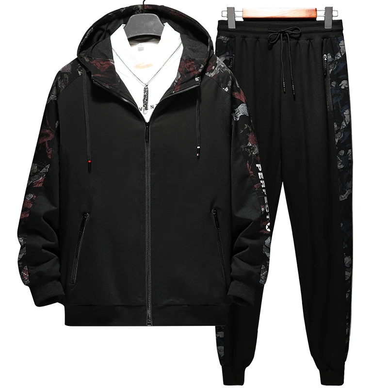 Pants Jacket Sweat-Suits Spring Sportswear Hooded 2piece-Set Fashion 8XL 7XL High-Quality