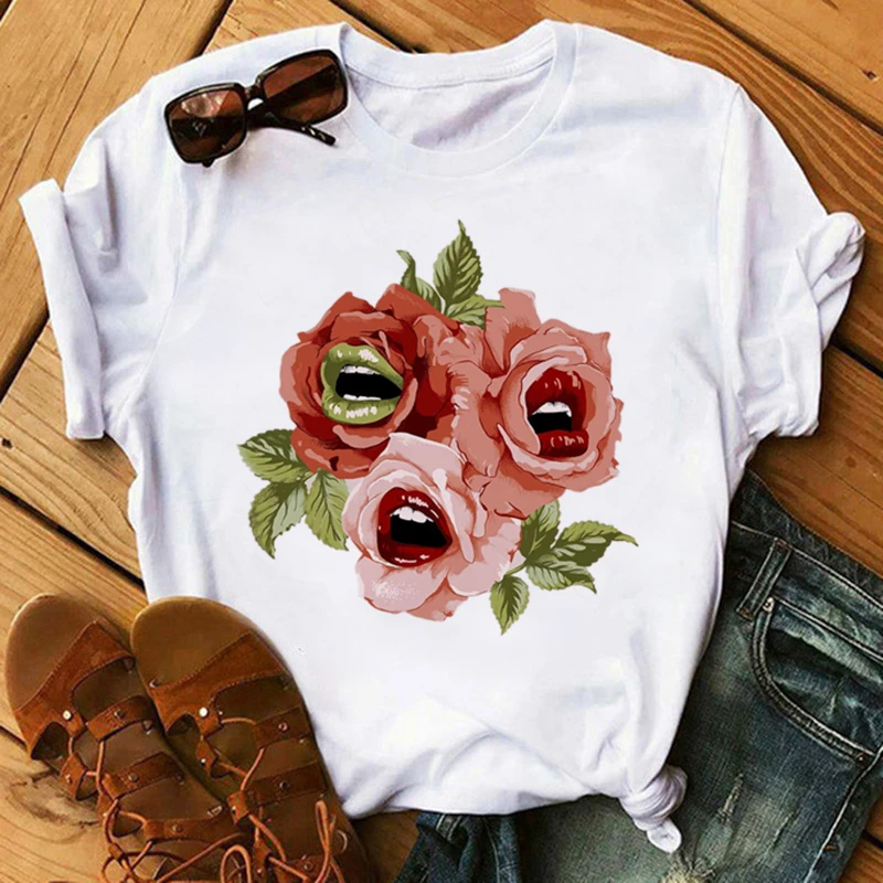 

Women Lady Lipsticks Floral Watercolor Summer 90s Print Aesthetic Tee Womens Tshirt for Female Shirt Clothes Top Graphic T-shirt