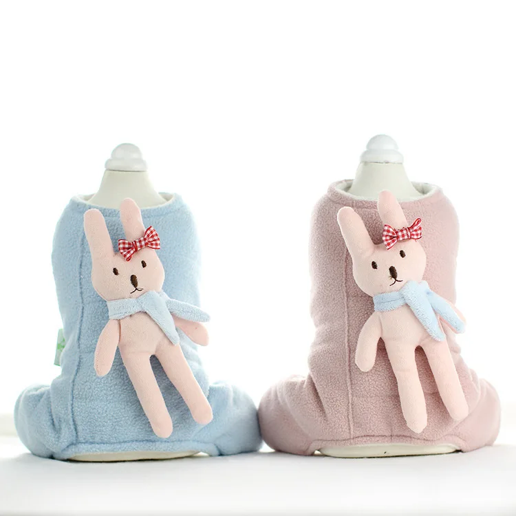 

2019 Autumn and Winter Dog Clothes with Big Bear Rabbit Four-legged Blue Pink Colors Warm Pet Clothing Cheap Clothes for Dogs
