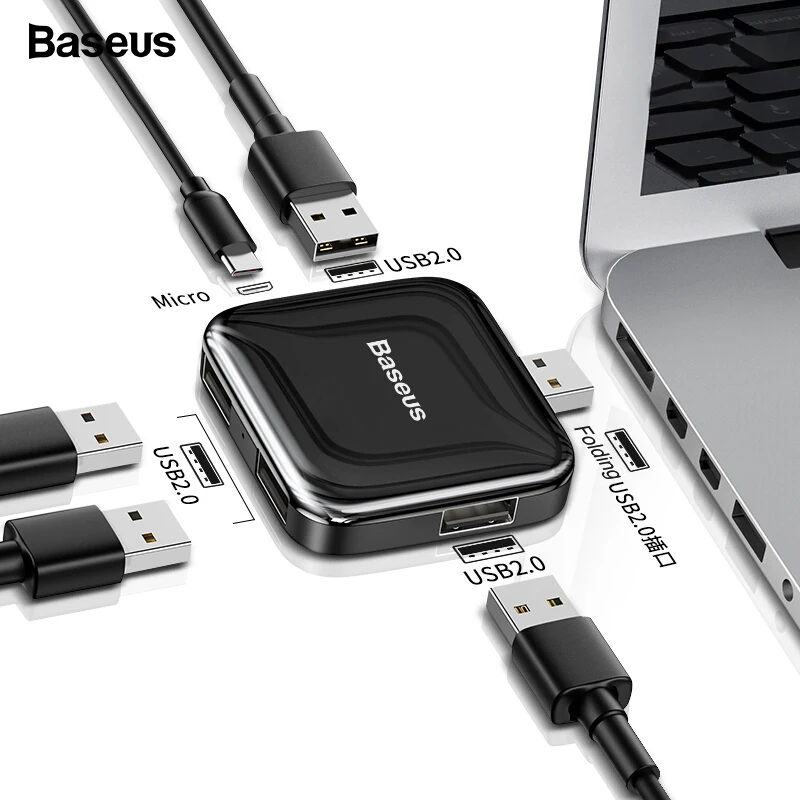 Baseus usb-хаб 2,0 мульти 4 в 1 USB порт Hab расширитель разветвитель usb-хаб адаптер с микро для ПК ноутбук компьютер аксессуары
