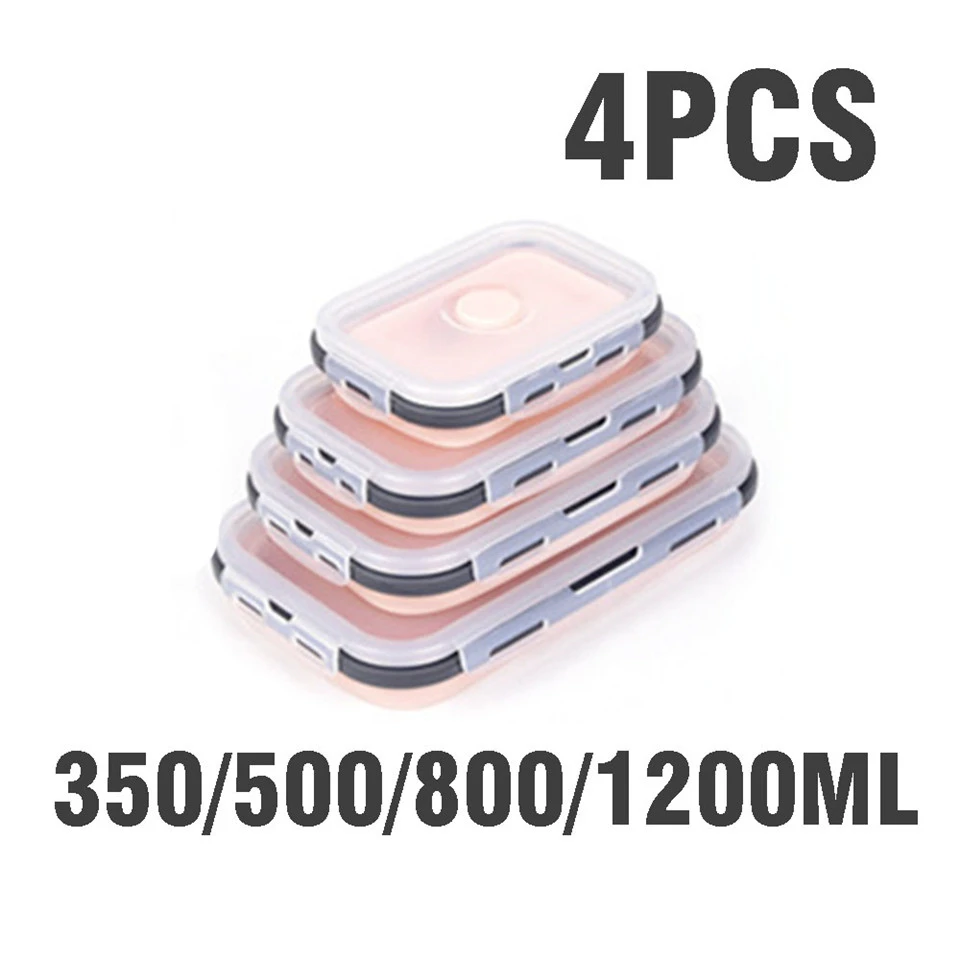 Силиконовый Ланч-бокс набор Штабелируемый контейнер для обеда бенто контейнер для продуктов складной Ланчбокс микроволновый обеденный контейнер герметичные свежие - Цвет: pink B-4pcs