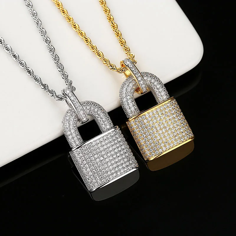 

Funmode Trendy Hip Hop Cuban Link Chain Gold Color Padlock Pendant Charm Necklace For Men Party accessories Wholesale FN213