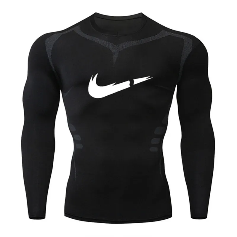 

2019 new men's compression long-sleeved shirt men's tight-fitting T-shirt sports tights fitness gym training shirt brand New