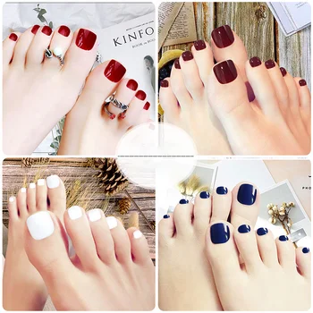 

24PCS/SET Artificial Toe Nails Pure Beauty False Toenail Nails Fashion Lady Nail Art Tips For Foot JJP009