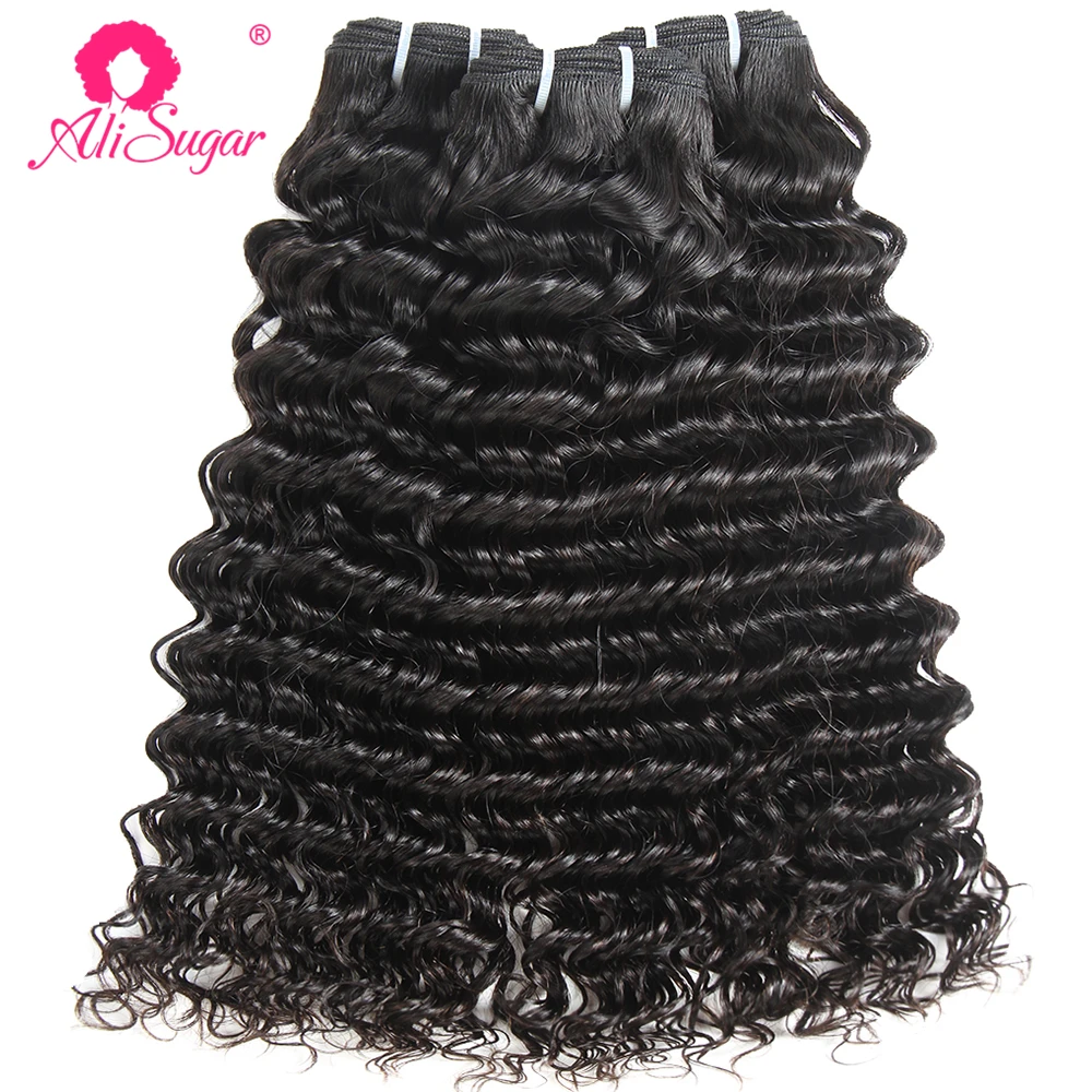 Ali Sugar волосы бразильские глубокая волна 3 пряди с закрытием Необработанные необработанные девственные волосы натуральный цвет