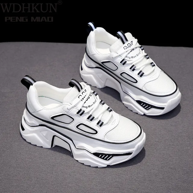 US $5.15 Women Sneakers White Black Designer Shoes Woman Autumn Winter Chunky Sneakers Fashion Light Dad Sho