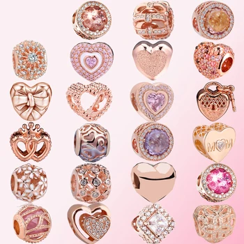 

2019 100% 925 Sterling Silver Classic Authentic Rose Gold Love Charm Beaded Ladies Charm Fashion DIY Jewelry Free Shipping