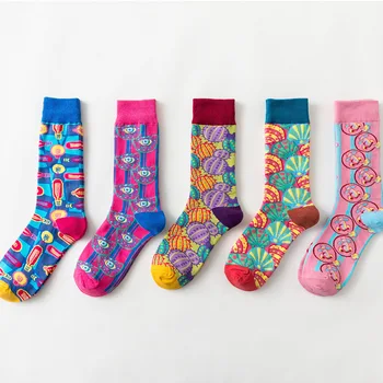 

5 Pcs Lot Color Fashion Cotton Mid Male Female Print Autumn Winter Socks Funny Cute Cartoon Harajuku Skateboard Sock