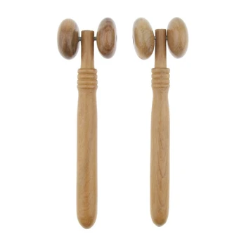 

2 Pcs Fragrant Wood Two-Wheeled Massager Nose Manual Mini Massager Self-Massage Tool
