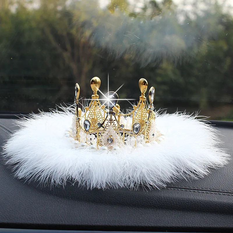 Car Ornament Bling Rhinestone Crown Feather Interior Dashboard Decoration Crystal Anti Slip Mat For Women Auto Accessories | Автомобили и