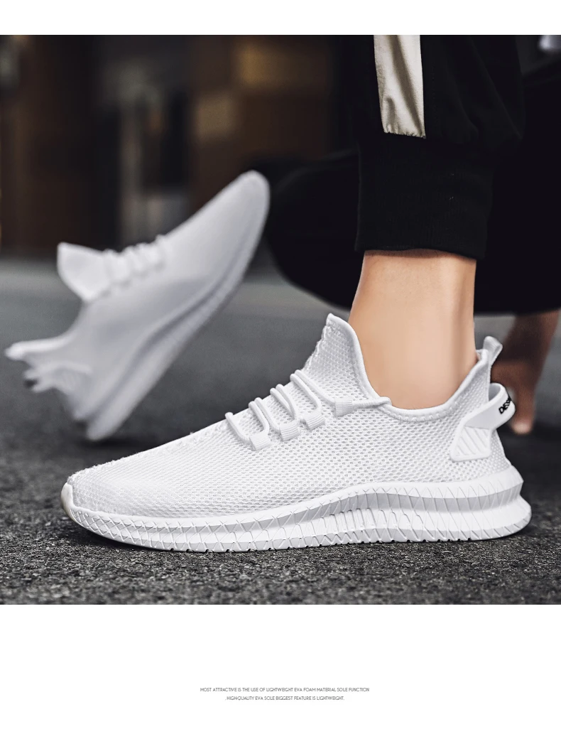 Mesh Men Shoes Breathable White Mens Sneakers Trendy Lace-Up Lightweight Black Walking Big Size Man Tenis Shoe Zapatillas Hombre