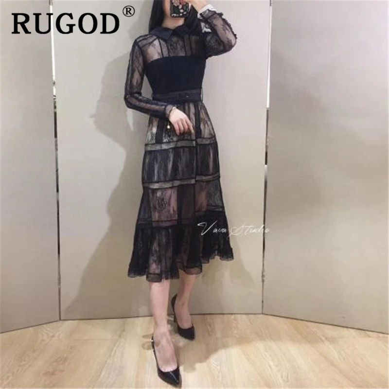 RUGOD 2020 весеннее кружевное длинное женское платье элегантное вечернее с отложным