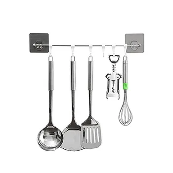 

Wall Bar Kitchen Storage Rack for Utensils Spatula Casserole with Wall Hook Waterproof Non-Trace Easy Installation without Drill