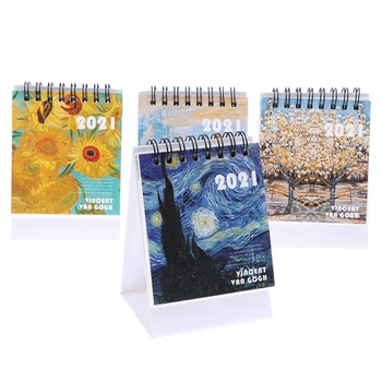 

2021 Oil Painting Series Mini Desk Calendar Retro Office Home Accessories Creative Coil Desktop Decoration Notes