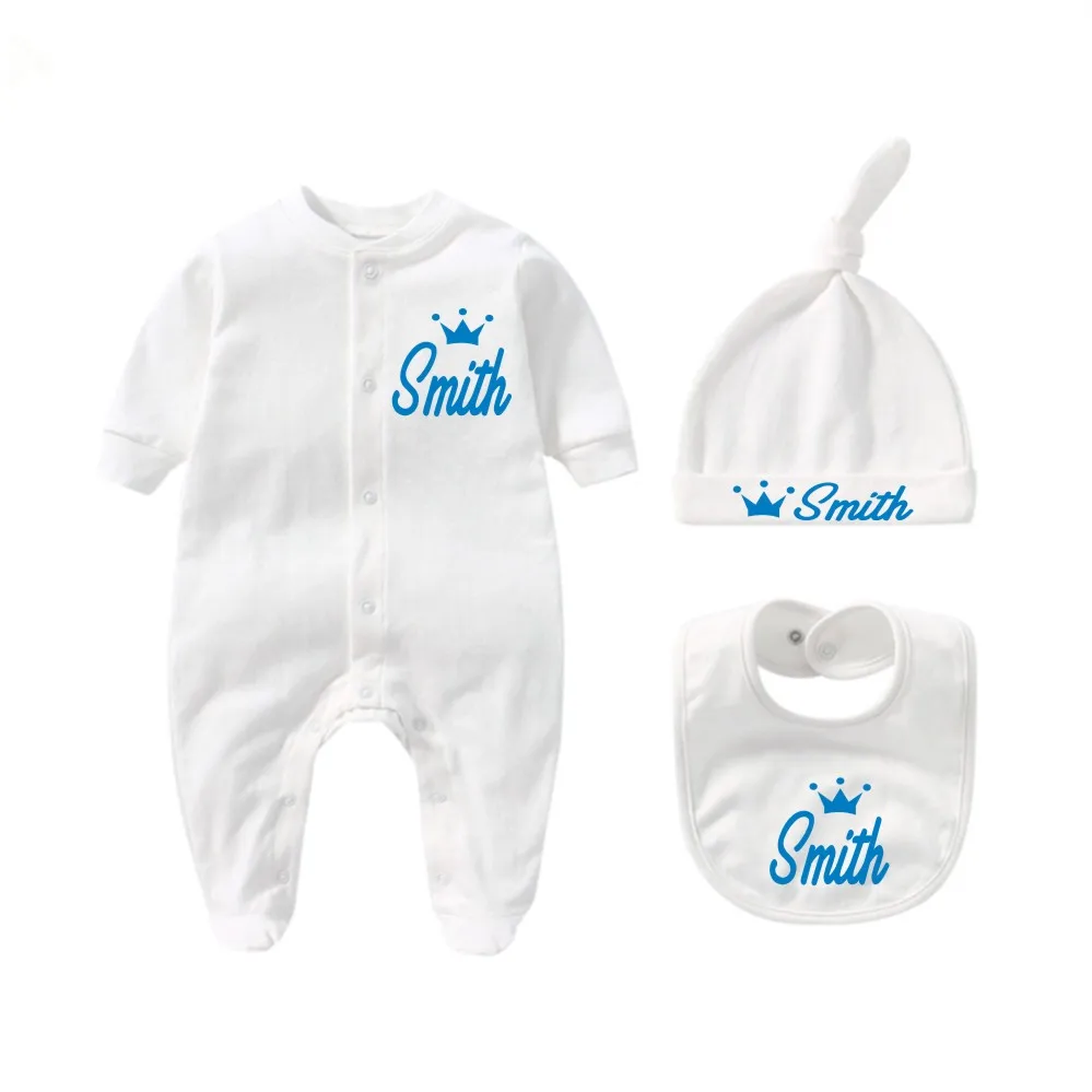 Personalised baby gift set embroidered Baby sleepsuit bib and hat 