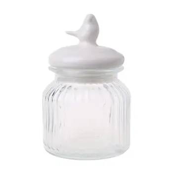 

Nordic Ceramic Glass Candy Jars Sealed Cans Transparent Kitchen Table Food Storage Bottle Spices Container with Bird Heart Lid