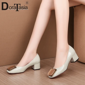 

DORATASIA Genuine Leather Female Pumps Handmade Brand Pumps Women Metal Square Toe Slip On High Heels Office Shoes Woman