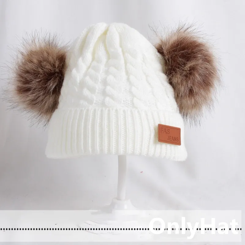 White-OnlyHat Детская шапка с помпоном, зимний шарф, детская шапка, вязаная Милая шапка для девочек и мальчиков, Повседневная однотонная шляпа детская шапочка - Цвет: White-OnlyHat