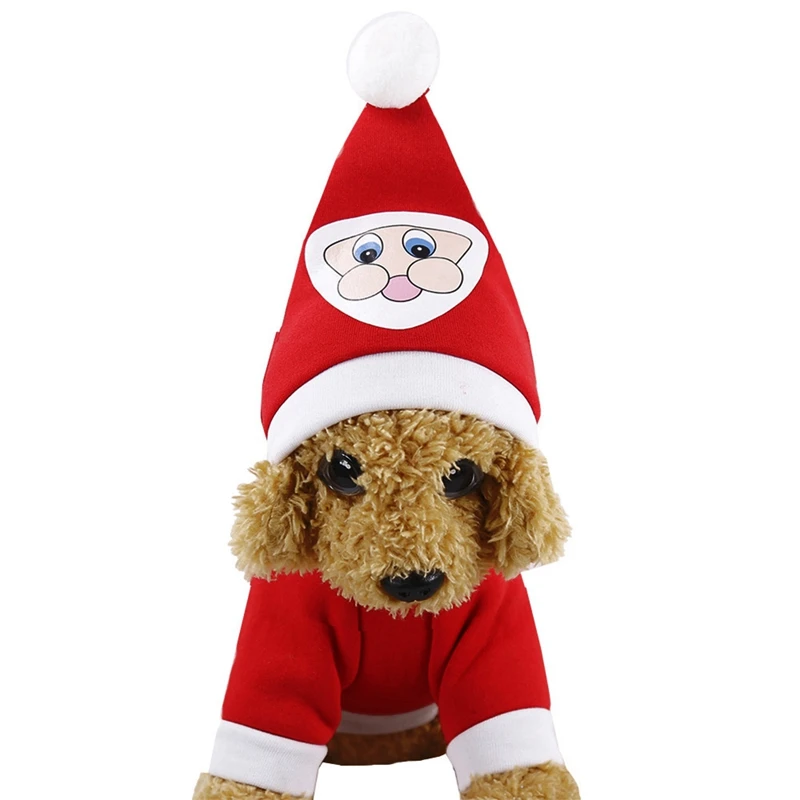 MMChristmas, Одежда для животных, костюм Санты для косплея, Теплые Топы с капюшоном, праздничные украшения для питомца, Коралловая хлопковая толстовка с капюшоном