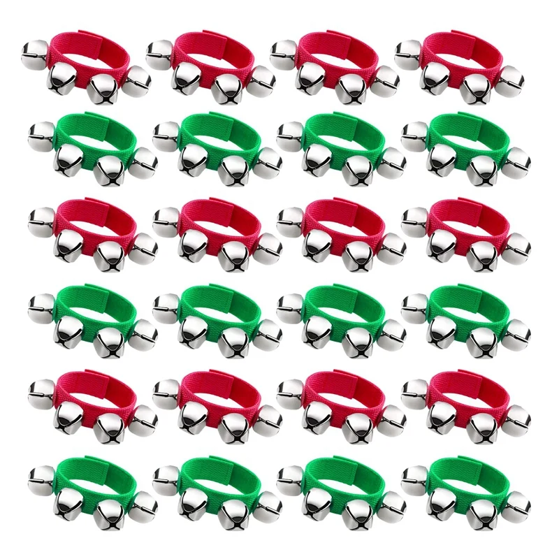 

24 Pieces Band Wrist Bells Bracelets Jingle Musical Ankle Bells Rhythm Instrument Percussion Party (Red, Green)