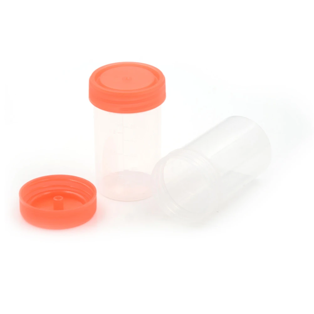 10pcs 60ml/40ml Urine Container Specimen Cup Sample Bottle Molded Graduation Ml And Oz PP EO Sterile Red Blue Cap Pack