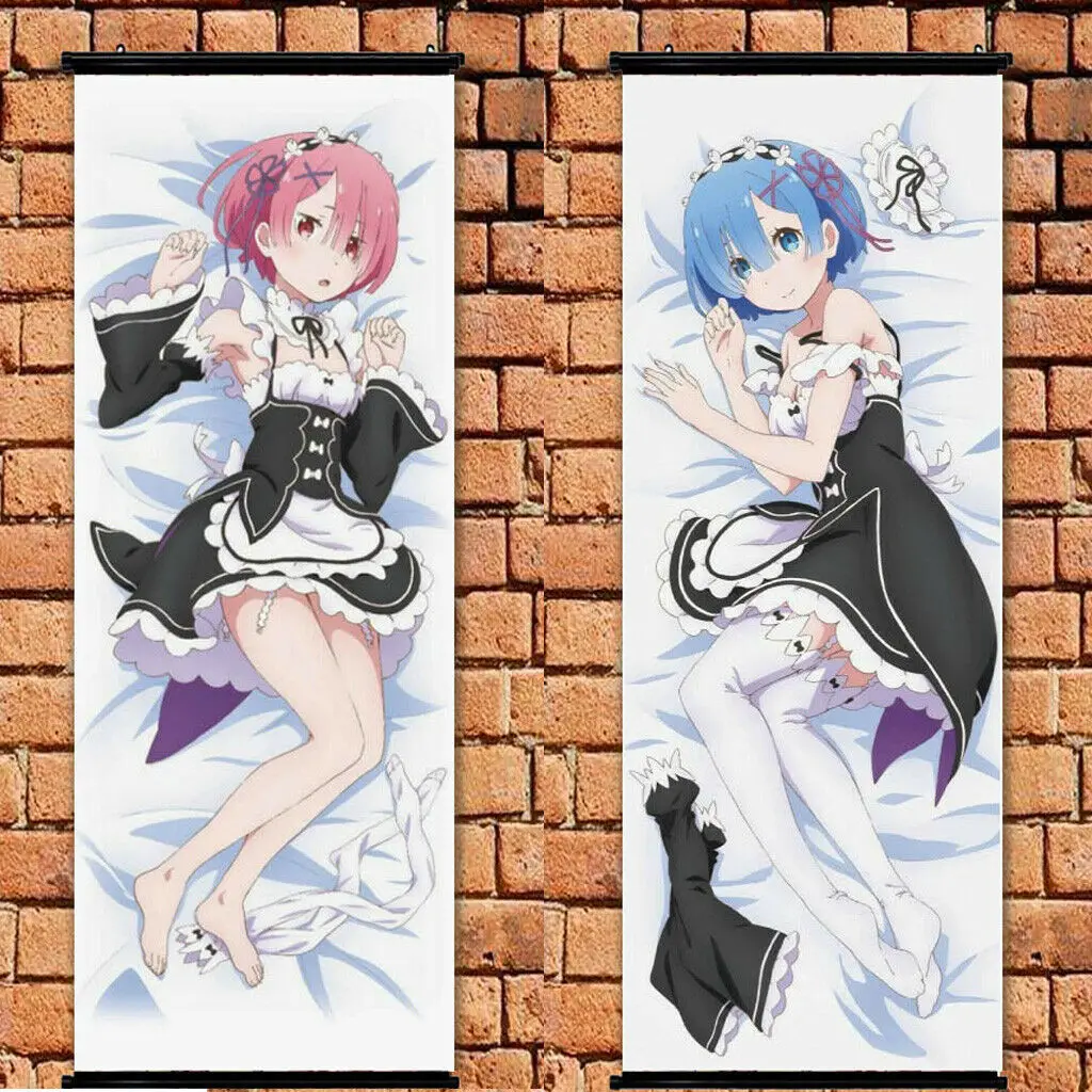 Длинный тканевый плакат настенный свиток Re Zero Kara Hajimeru рам и рем милый 105x40 см | Дом