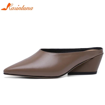 

Karinluna New Arrivals 2020 Genuine Leather Strange Style Concise Pumps Mules Women Shoes Pointed Toe Slip-On Pumps Woman Shoes