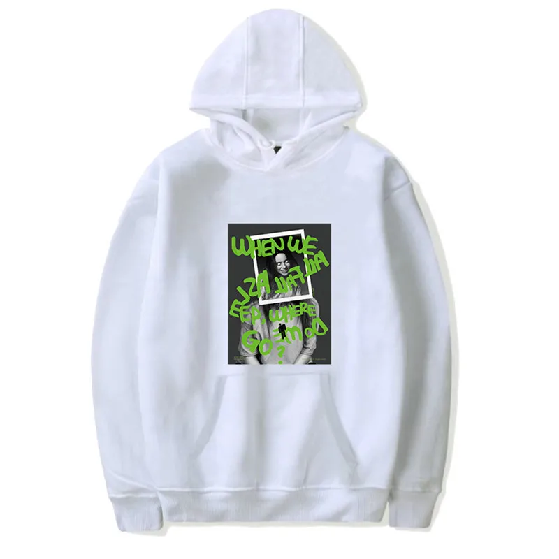 Billie Eilish худи с 3D принтом, осенняя новинка, хип-хоп, Мужская и Женская толстовка с капюшоном, зимняя, с круглым вырезом, с длинным рукавом, модная толстовка с графикой - Цвет: white - style 1