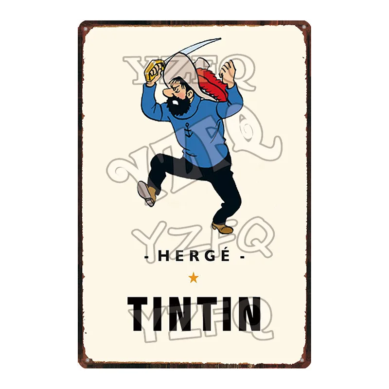 Adventures of Tintin Metal Sign Shabby Chic Vintage Style Cafe Wall Home Art Kids Room Decoration Unique Gift DU-5349A