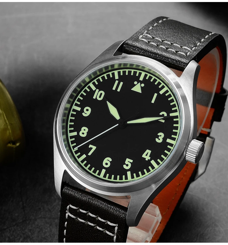 時計 腕時計(アナログ) San Martin Men's Automatic Pilot Watches Sapphire Glass NH35 movment 20ATM  Leather Strap Mechanical Watch for Male часы мужские