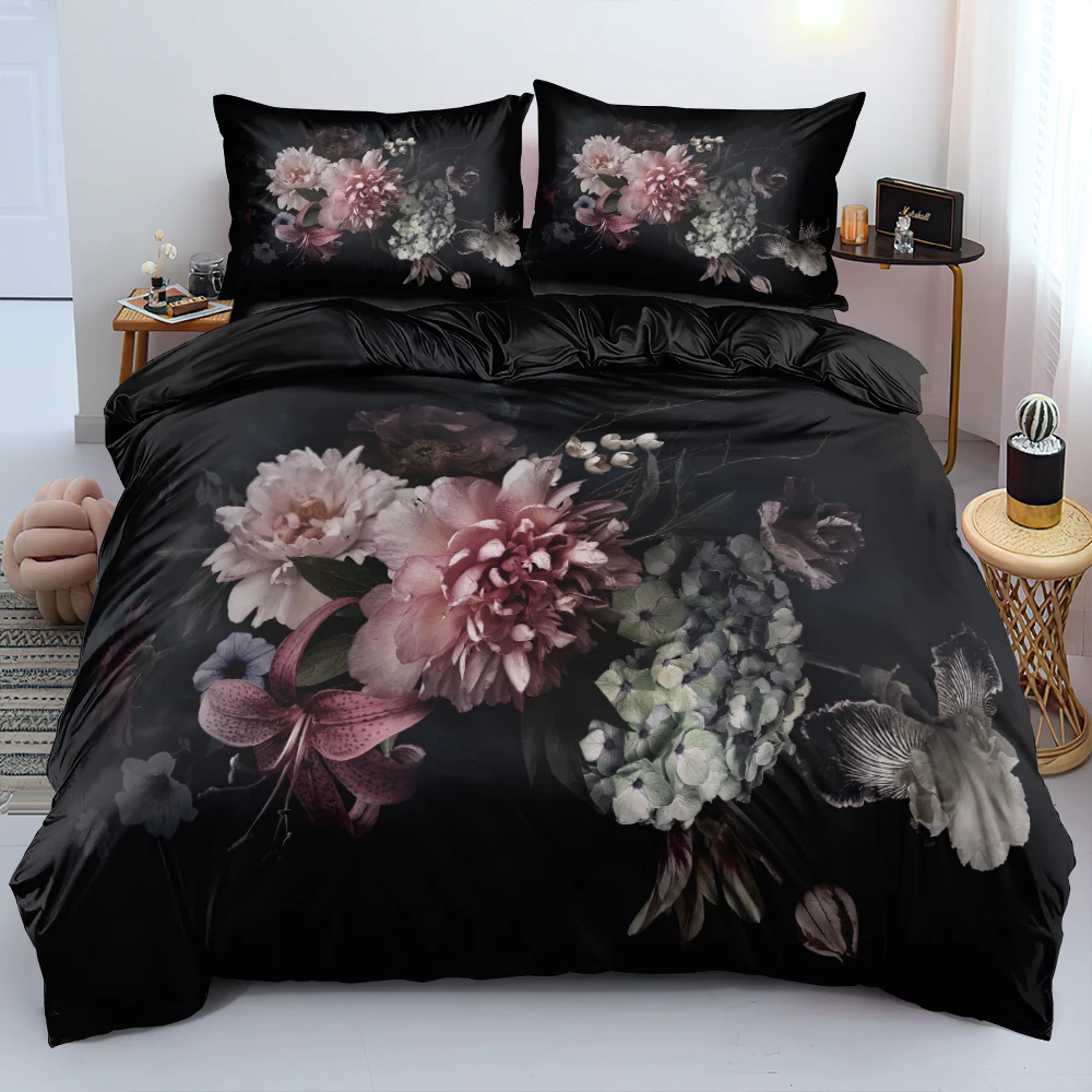 

Duvet Cover Sets Flower King,Queen,Full Digital Printing Quilt Covers Pillowcases 3pcs Bed Linen Bedding Set Black 220x240cm