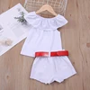 Humor Bear Summer Girl Suit New Children'S One-Neck Rose Flower Blouse Ripped White Shorts Suit Baby Kids Clothing Sets ► Photo 2/6
