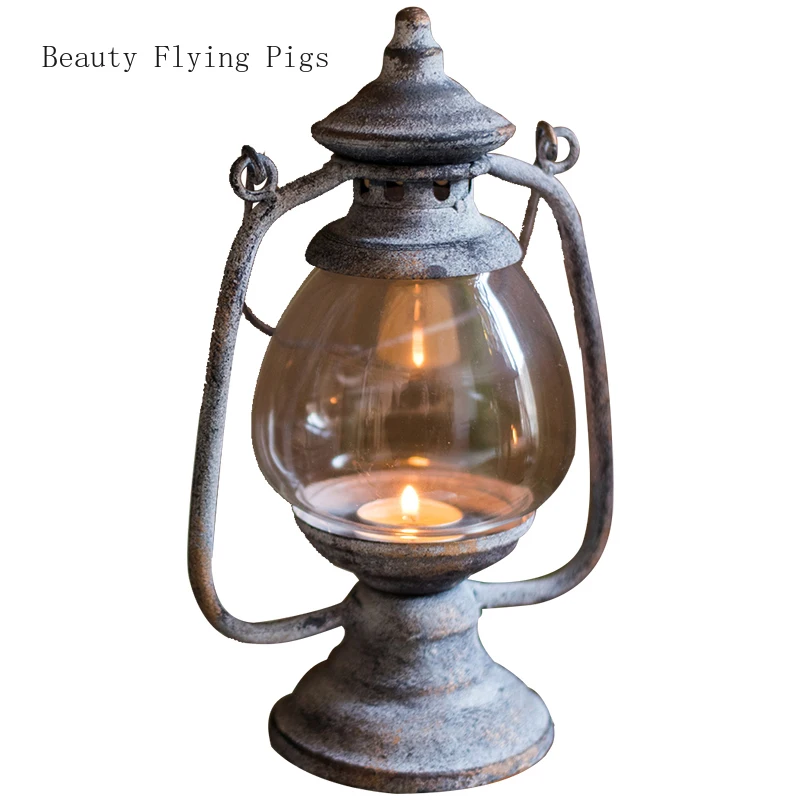Vintage Wrought Iron Candlestick,Wind Light Small Lantern Decoration Decoration,WindLightA 