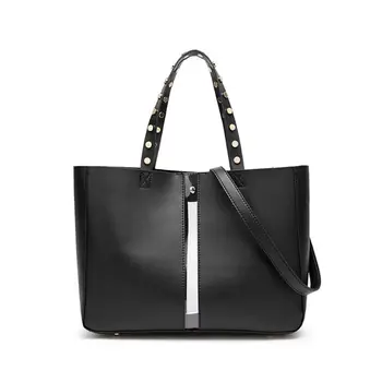 

THINKTHENDO Women Shoulder Bags Rivet Strap PU Litchi Texture Casual Style Ladies Handbag