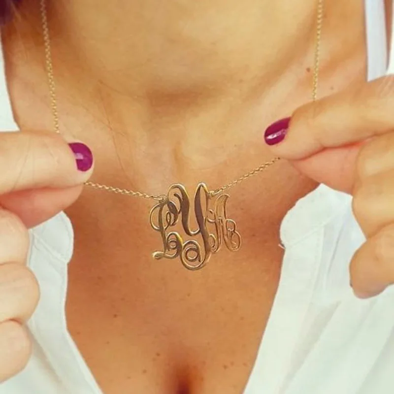 Custom Name Monogram Necklaces For Women Personalized Stainless Steel