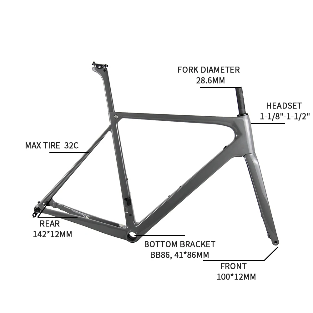 US $448.50 In Stock 700C Carbon Road Bike Frame Flat Mount Disc Brake Road Bicycle Frameset Thru Axle Size 46495254cm