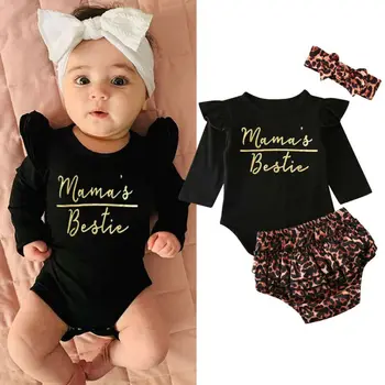 

0-18 Months Newborn Baby Girl Outfits Long Sleeve Cotton Romper Bodysuit Tops Leopard Pants Shorts Kid Set Baby Girls Outfit Set