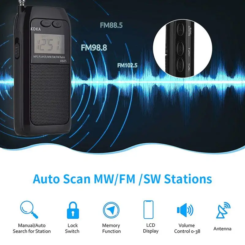 AOZBZ Φ подсветка FM MW SW TF карта телескопическая антенна Приемник тюнинг карманная
