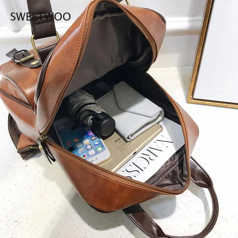Women Anti Theft Backpacks Students Brown School Bags for Teenage Girls Waterproof Vintage Laptop Leather Big Travel Backpack 6