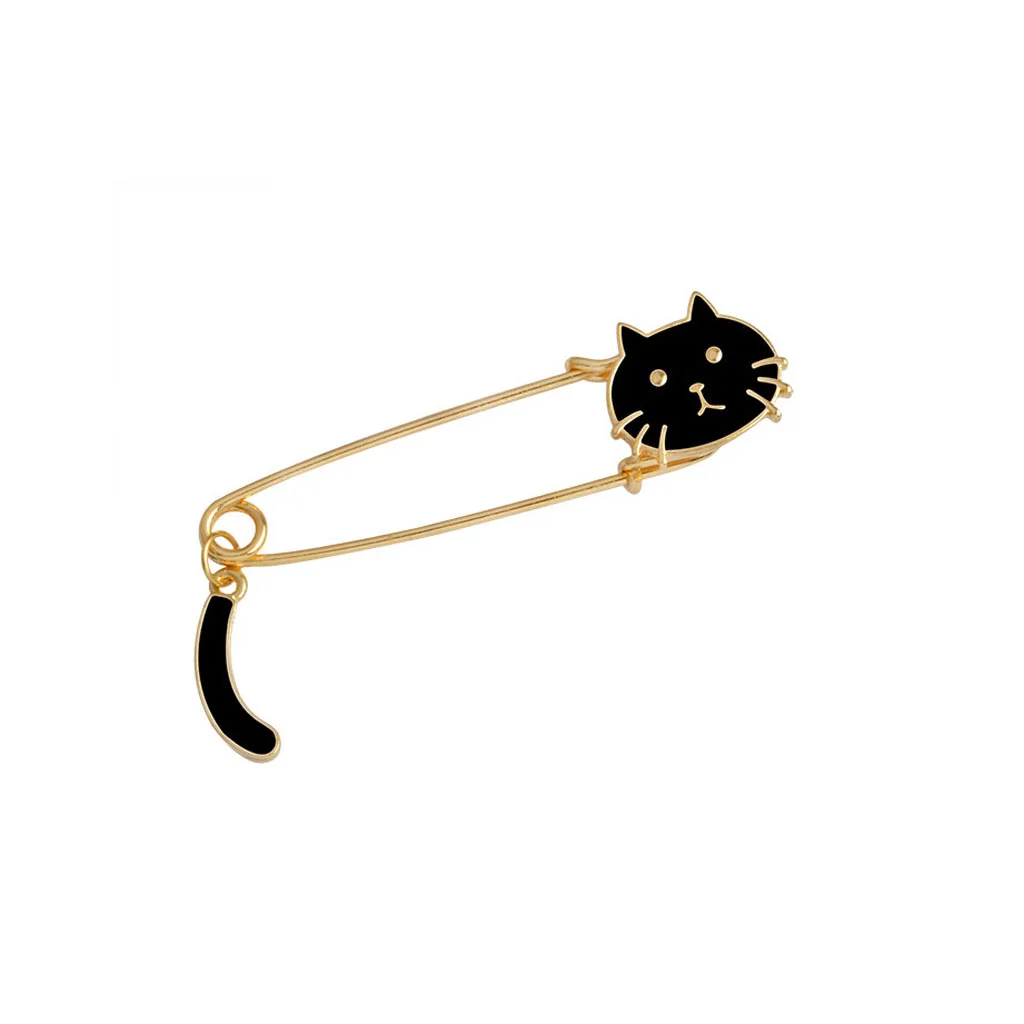 Charm Cat Brooch Pin Gold Men Woman Jewelry Large Safety Pin Sweater Clip Guard Safety Pin Brooch