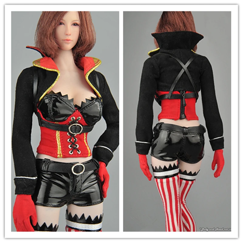 

1/6 Scale Hot Girl Short Tops Leather Corset Lingerie Gloves Stockings Set for 12" Female Action Figure