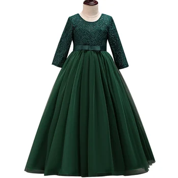 

New Elegant 2017 Fashion Christmas Party Dresses for Girls Flower Half Sleeve Lace Patchwork Wedding Party Princess Dresses