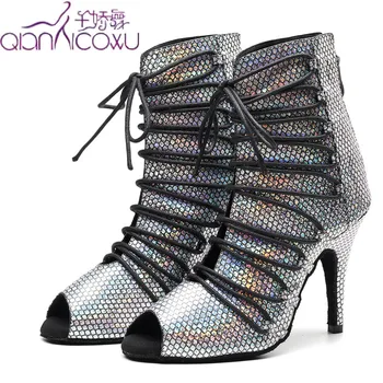 

Low Price Jazz Salsa Ballroom Latin Dance Shoes For Dancing Women Standard Line Latino High Heels Flock 1066 Summer Sandals