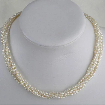 

Unique Pearls jewellery Store 5row Tinny Girl's Pearl Necklace White Freshwater Pearl Fine Jewelry Magnet Clasp Women Gift