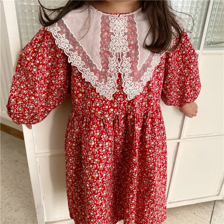 Весенние платья для маленьких девочек, элегантное кружевное платье принцессы с цветочным рисунком, корейская детская одежда