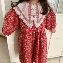 Весенние платья для маленьких девочек, элегантное кружевное платье принцессы с цветочным рисунком, корейская детская одежда