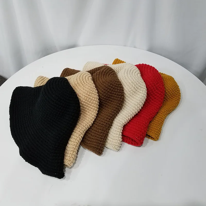 

Hat Women's Korean-style Autumn And Winter Entirely Handmade Knitted Hat Online Celebrity Bucket Hat Versatile Warm Wool Solid C